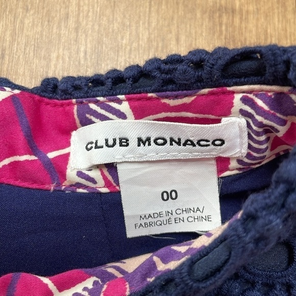 Club Monaco Floral Mini Dress Sleeveless Knit Crochet Collar Silk Pink 00 - Picture 10 of 13